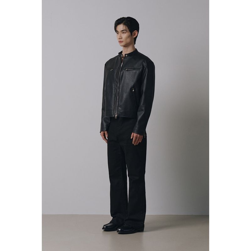 Essential cracked leather biker jacket(Black)
