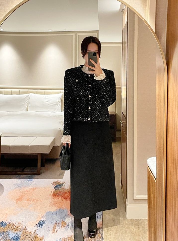 Nemu Spangle Pearl Knit Jacket Cardigan