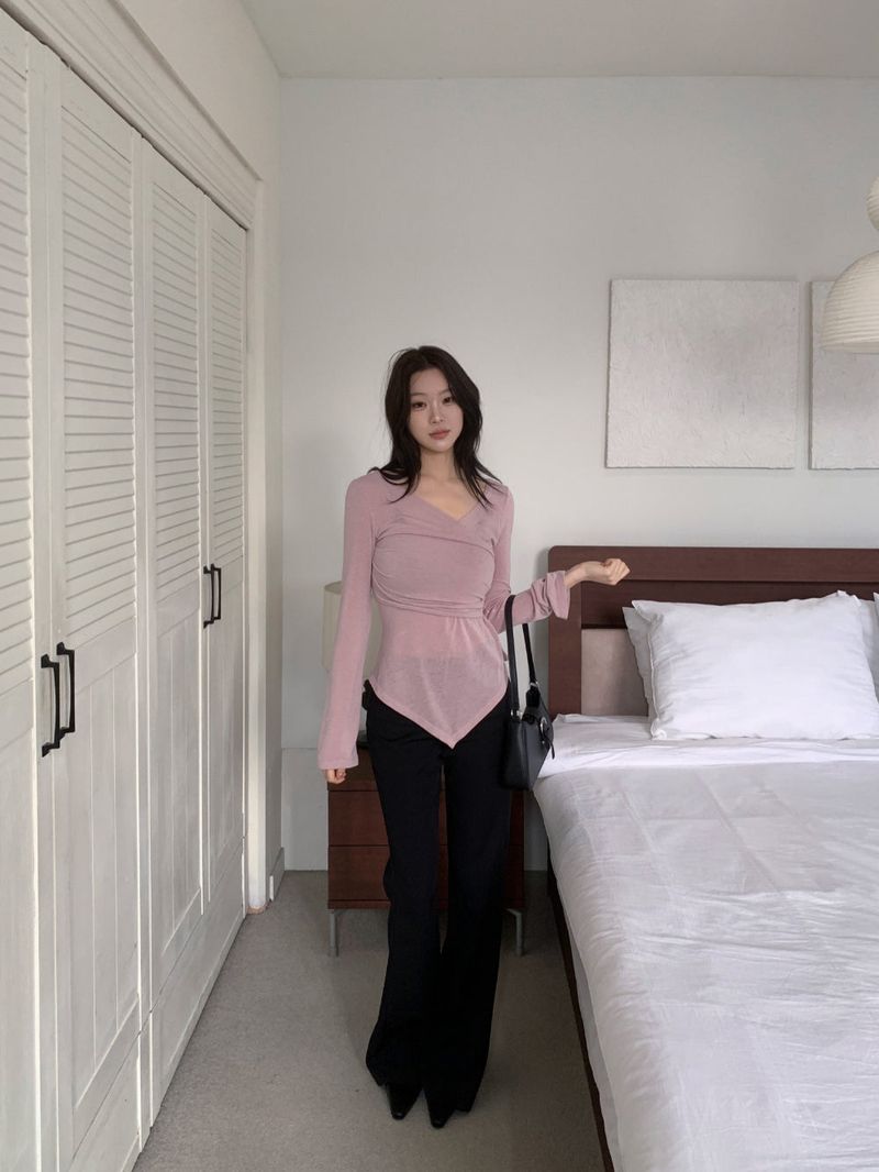 Berre Wrap Shirring Asymmetric Long Sleeve Tee