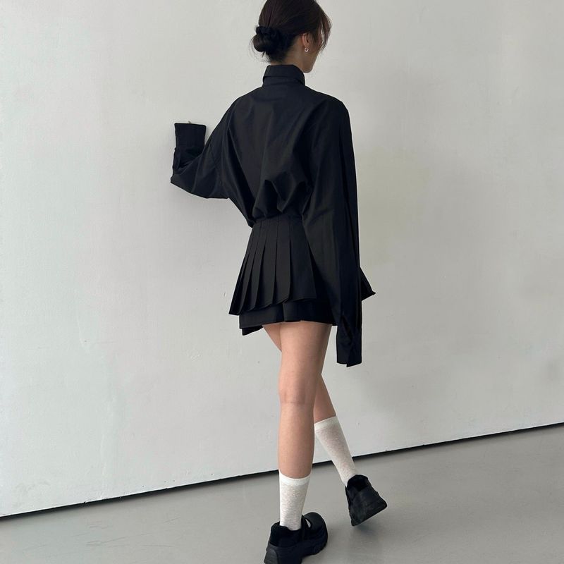 Pleated Wrap Shirt Set - 2colors