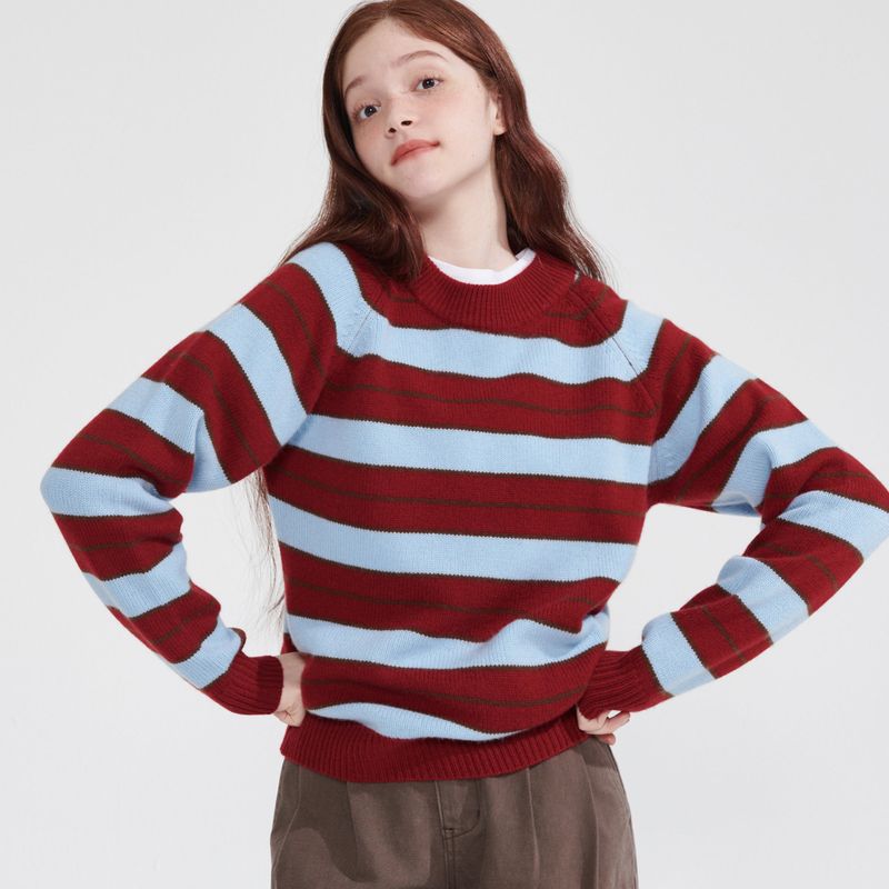 Between A and B(ビットウィーンエーアンドビー)の「CASHEMERE WOOL BLENDED STRIPE KNIT PULL OVER_BURGUNDY(Tops)」