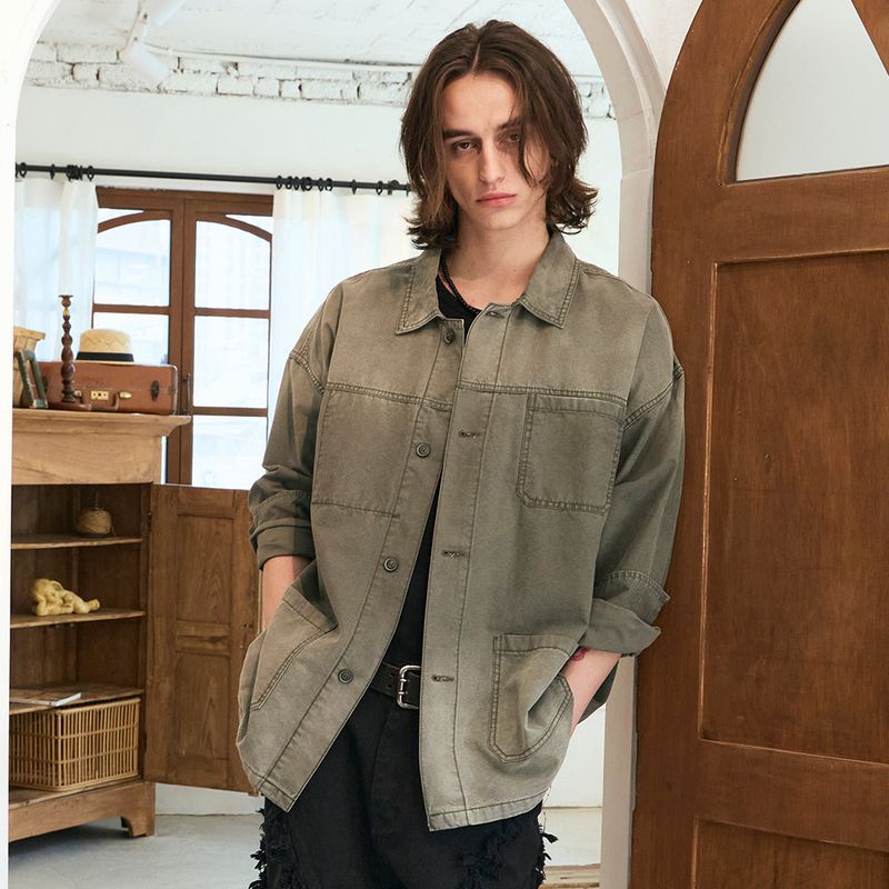 Washed French Work Jacket Deep Khaki