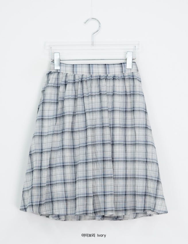 Luije Summer Check Shirring Flower Midi Banding Skirt
