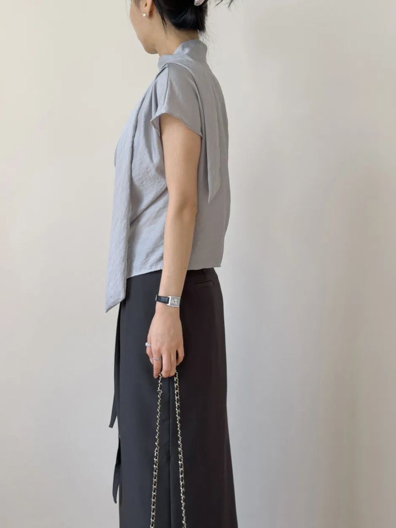 [Short Sleeve Version] Meringue Drape Tie Blouse