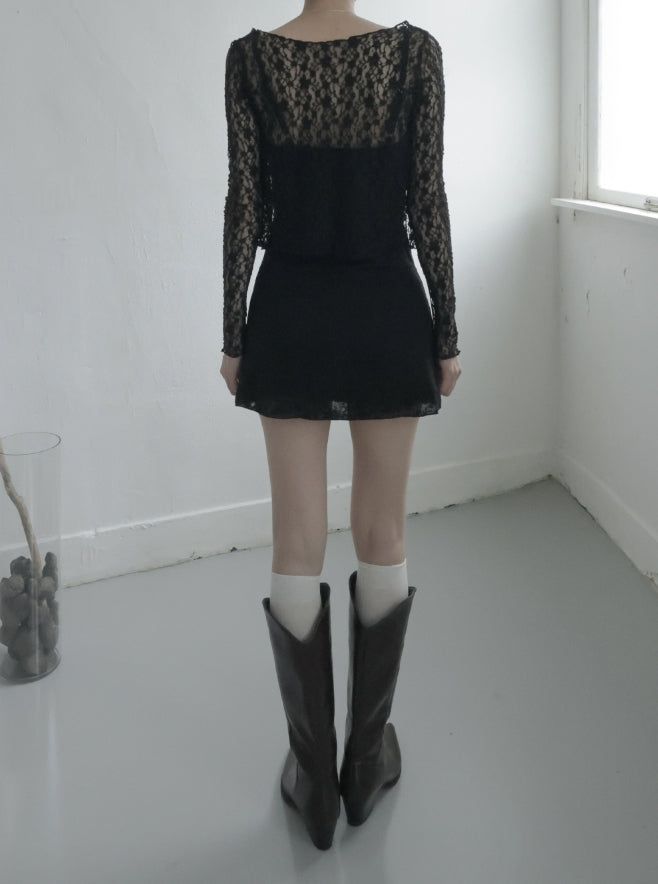 Muse Embossed See-through Lace Cardigan