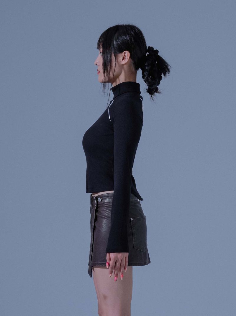 Piping Turtleneck T-shirts(BK)