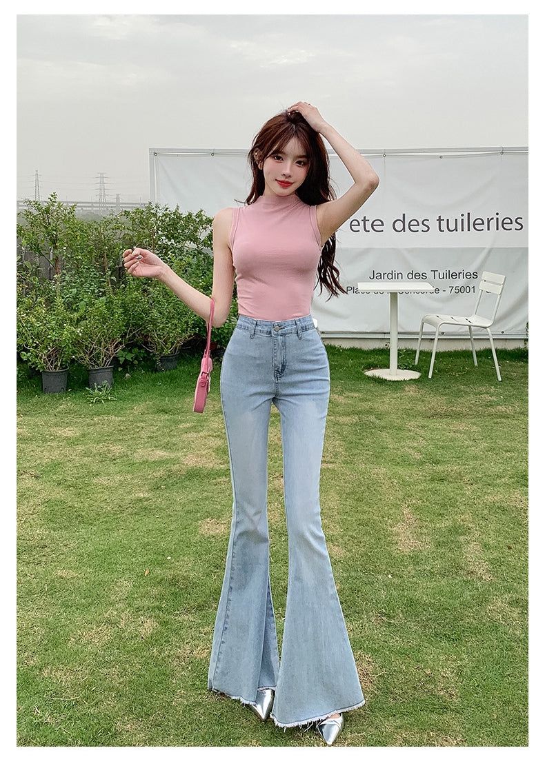 Ribbon Detail Denim Flare Pants