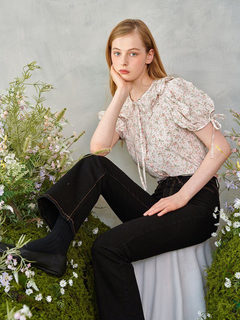 Floral Frill Pink Button Blouse