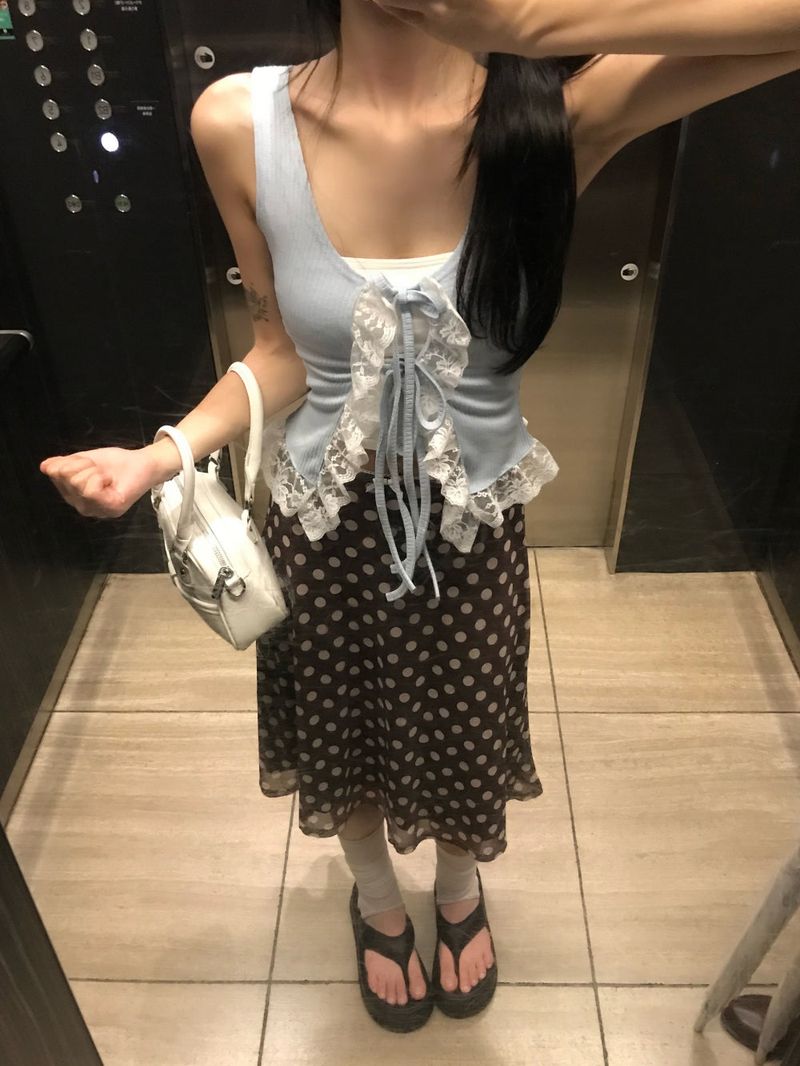 Cocoa Dot Vintage Midi Skirt