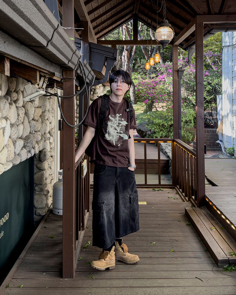 Kazen Washed Cargo Bermuda Denim Pants