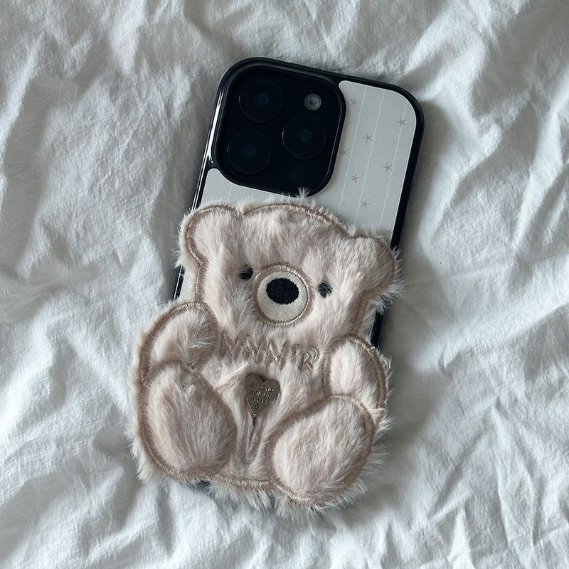 seconduniquename（セカンドユニークネーム）の「SUN CASE PATCH COZY BEAR IVORY (GLOSSY BLACK)（Smartphone Accessories）」