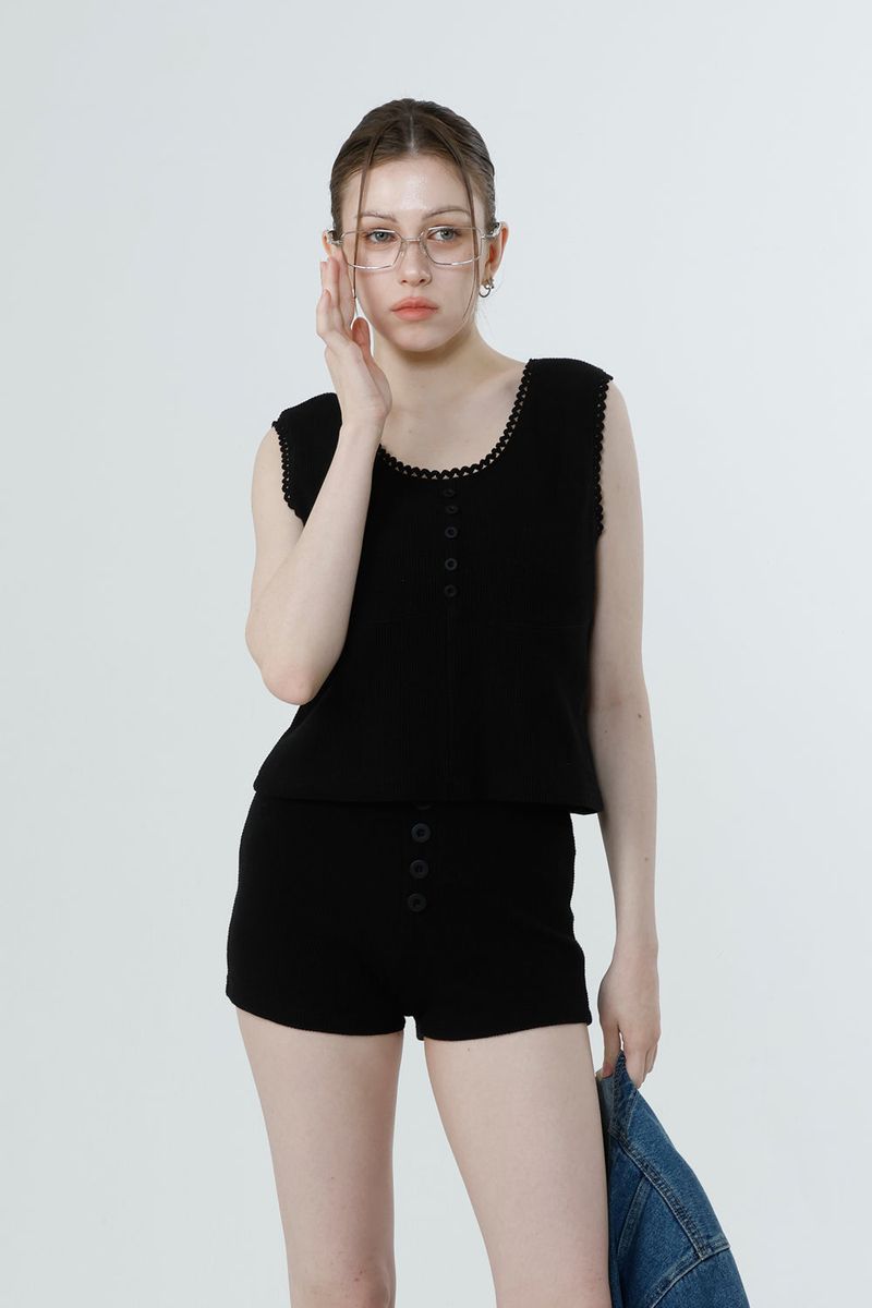 WAFFLE SLEEVELESS_BLACK