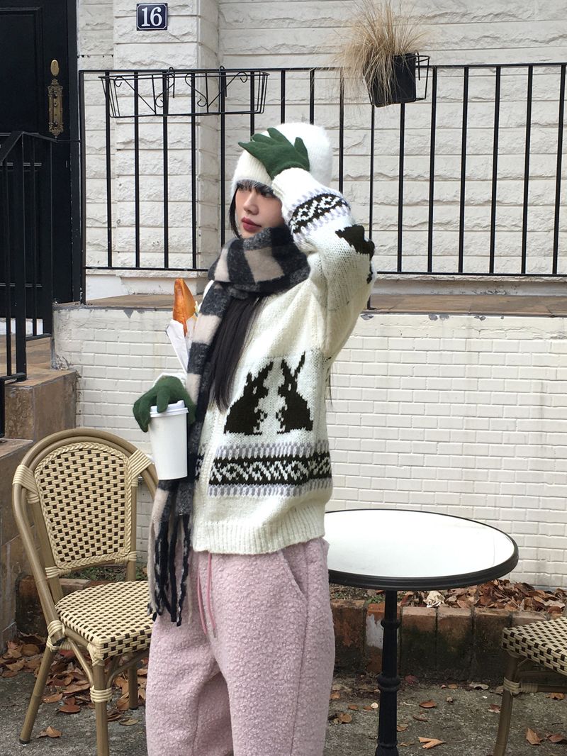 Coing brush check long muffler scarf