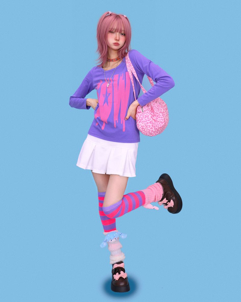 kitsch purple-pink knee socks