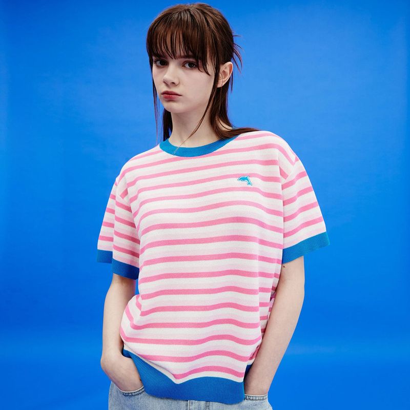 WaiKei(ワイケイ)の「Dolphin stripe color mix half sleeve knit(Tops)」