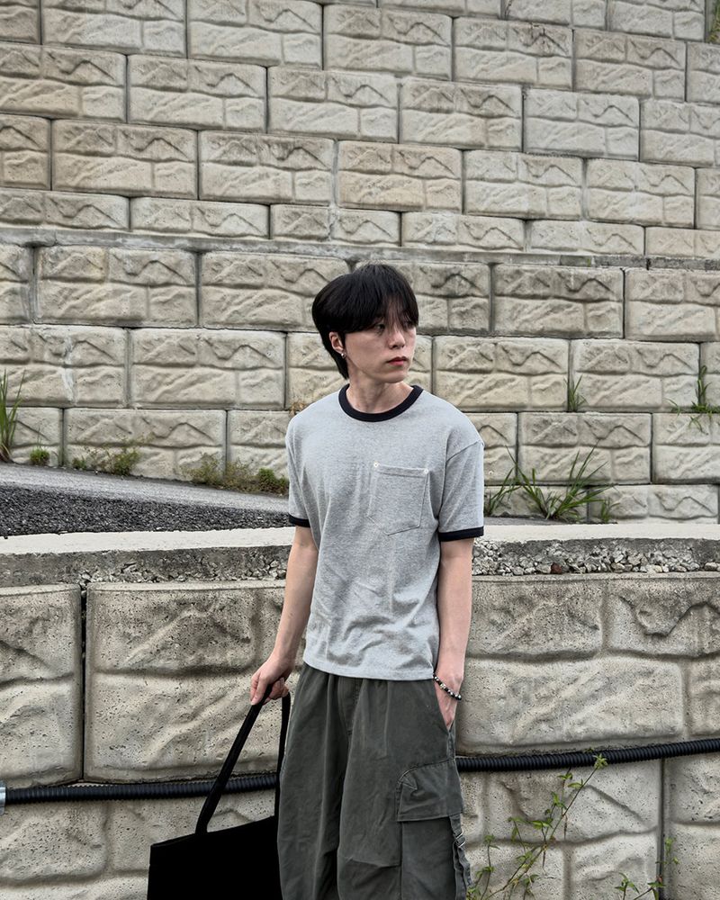 Ribbon Contrast Pocket Cropped Short Sleeve