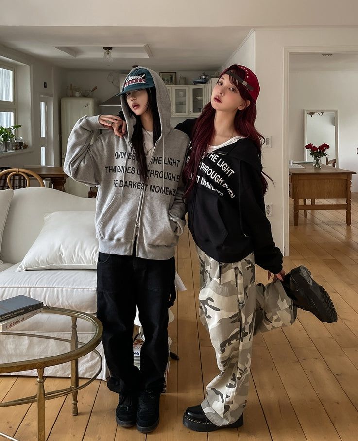 Moments Lettering Semi Crop Hood Zip-Up