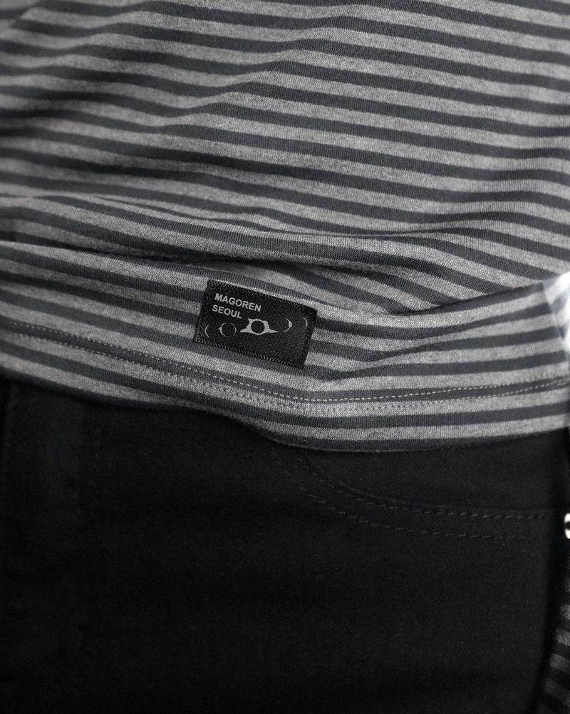 Henley Neck Long Sleeve Stripe Charcoal