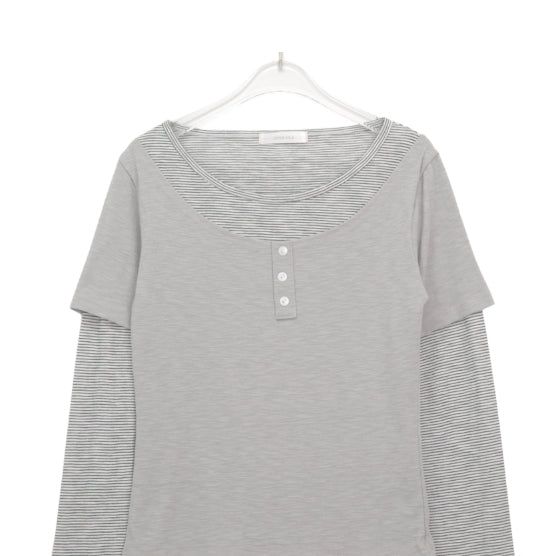 Nicks Layered Button Stripe Long Sleeve Tee