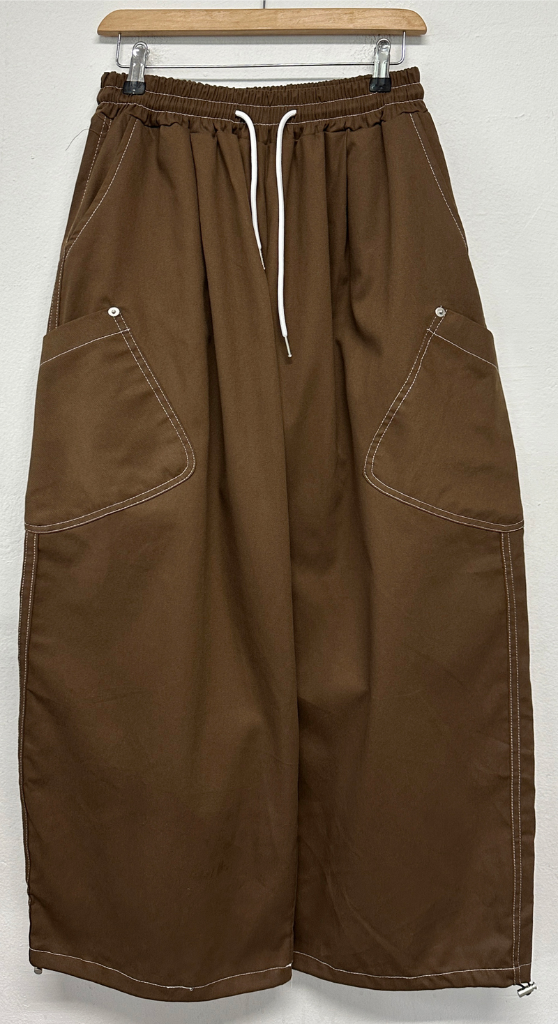 BACK PATCH 🇺🇸 COTTON RIVET BALLOON LONG PANTS 🍰💚🤎🖤 - 4 COLORS