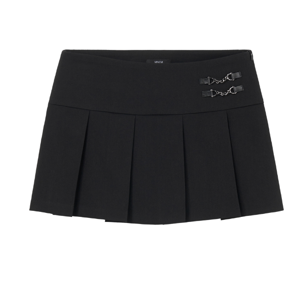 [mnem] chain pleats mini skirt (black)