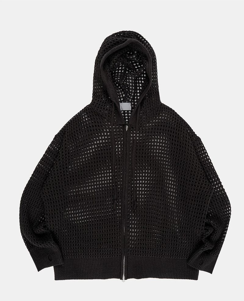 Mesh summer 2-way knit hood zip-up