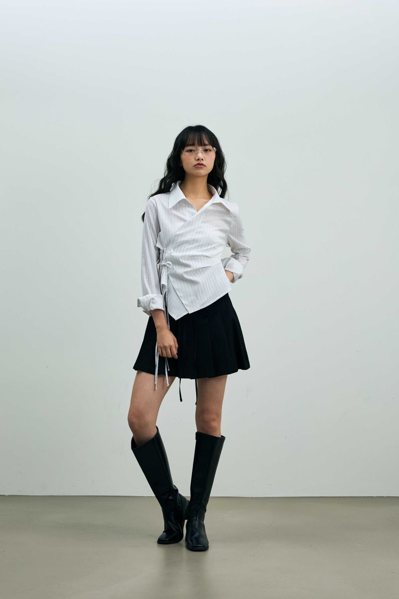 EVE STRIPE WRAP SHIRT / WHITE