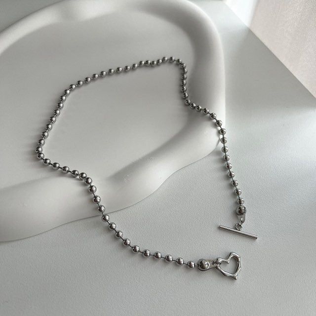 cho Ball Chain Heart Bold Daily Look Choker Short Necklace