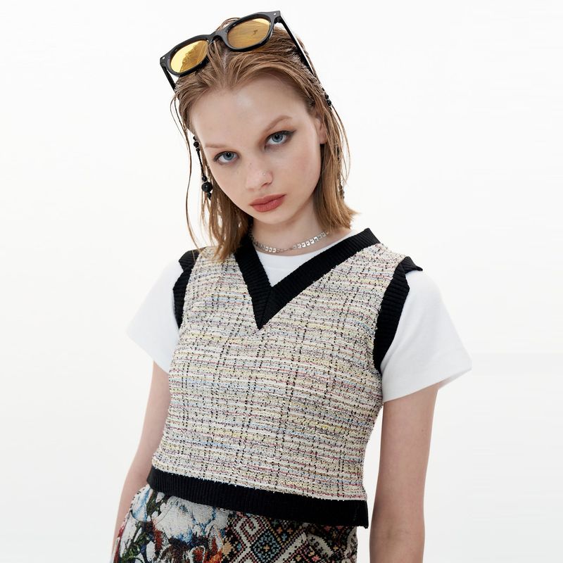 Tweed Crop Vest [Cotton Candy]