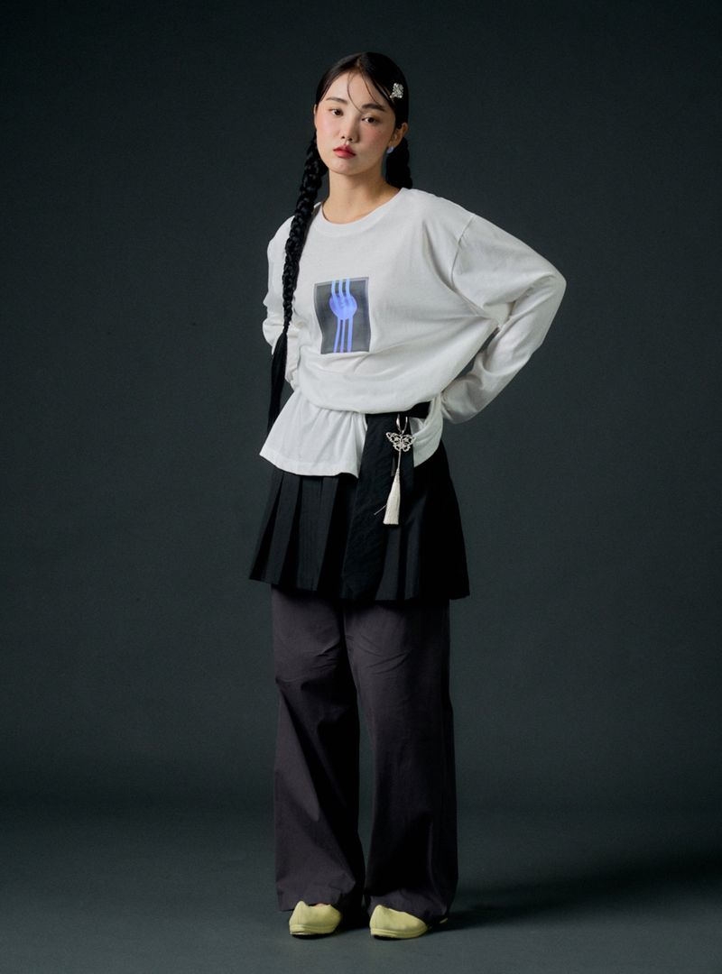 Stripe pleats skirt (black)