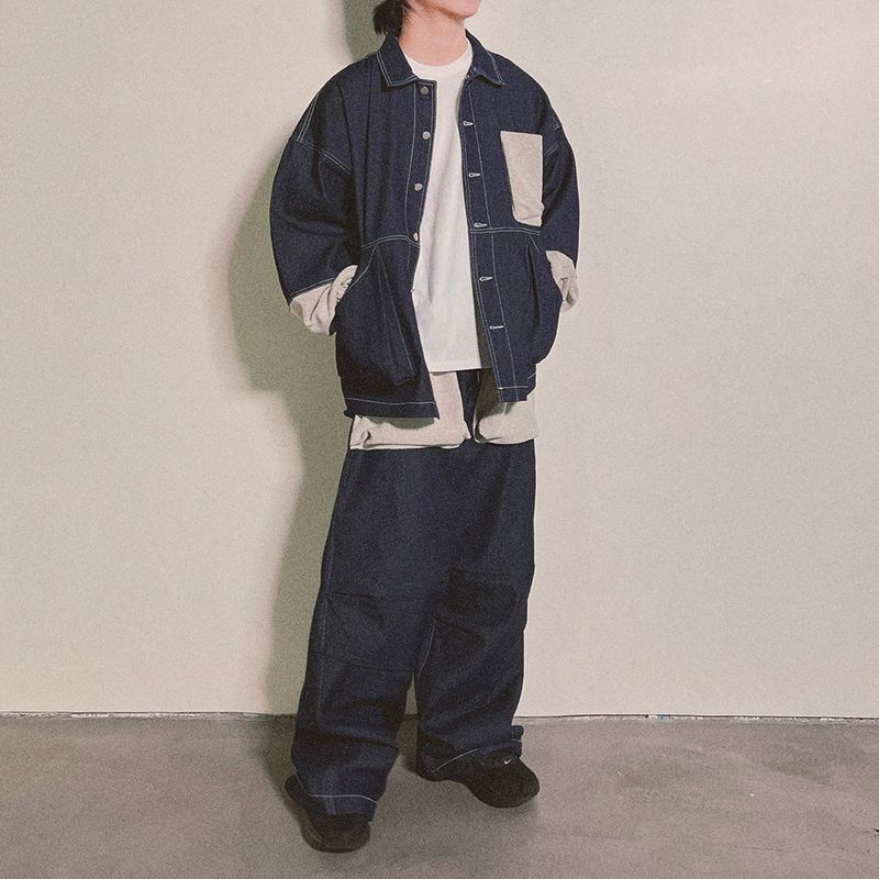 reverse terry pocket denim pants_blue