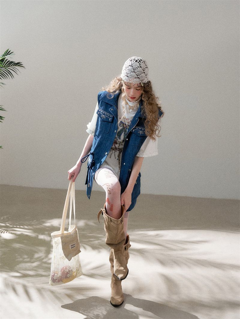 Indigo Denim Utility Pocket Vest