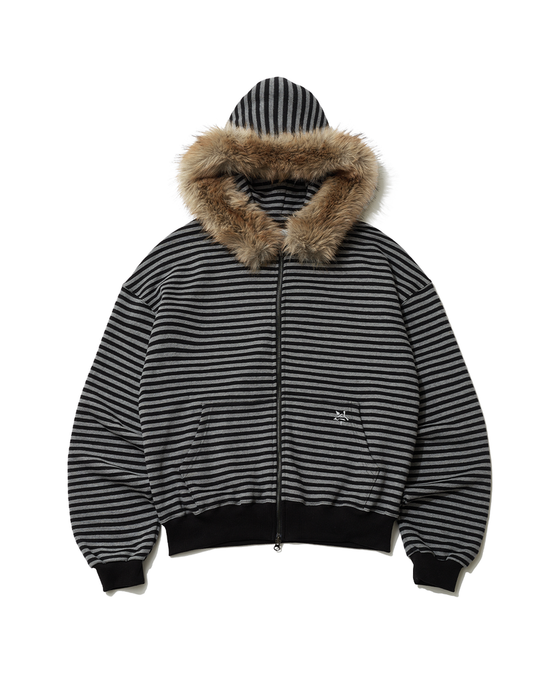 STRIPE WINGS FUR HOODIE ZIP-UP