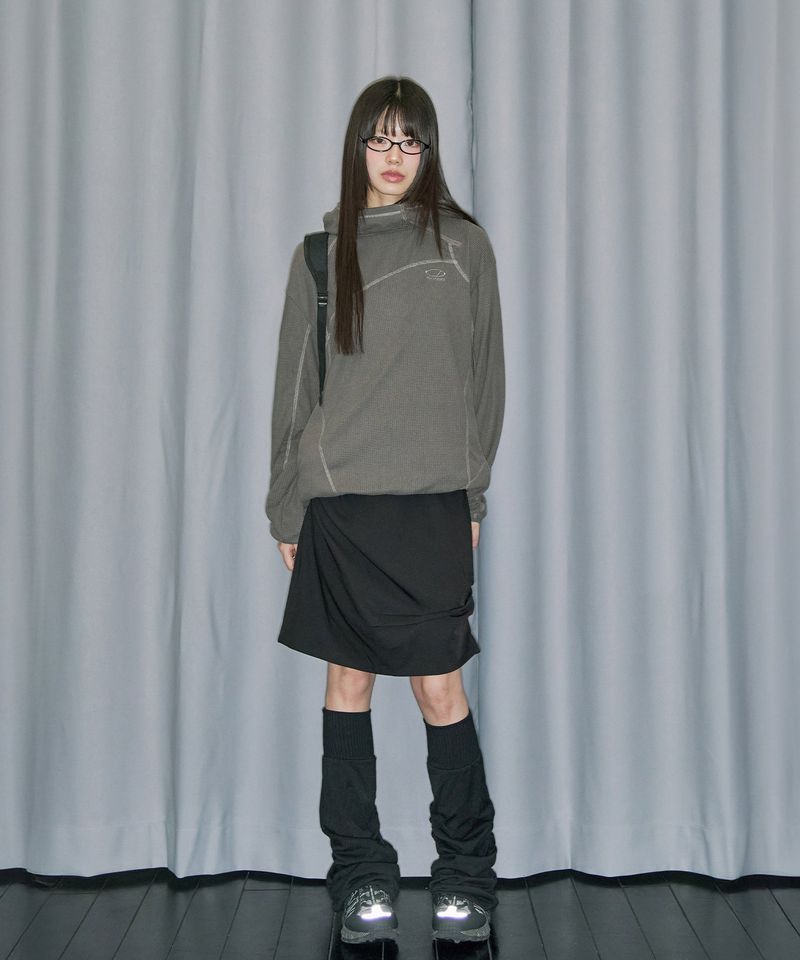 Drape Pintuck Midi Skirt Pants Set - CHARCOAL
