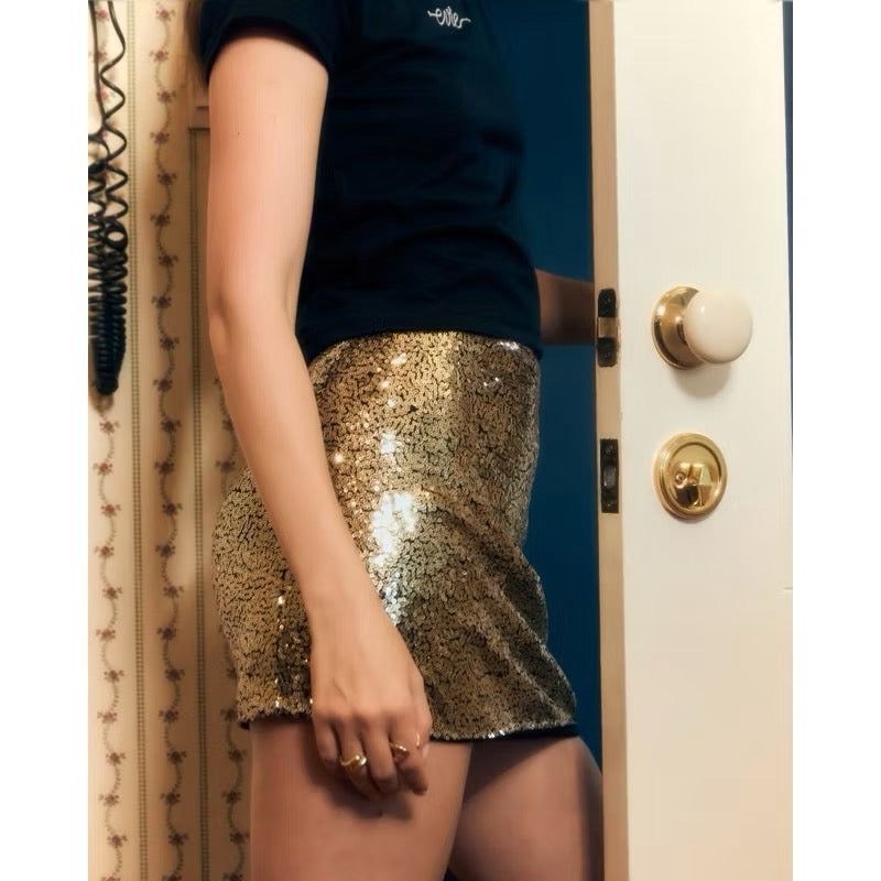 EVIE glint MINI SKIRT GOLD