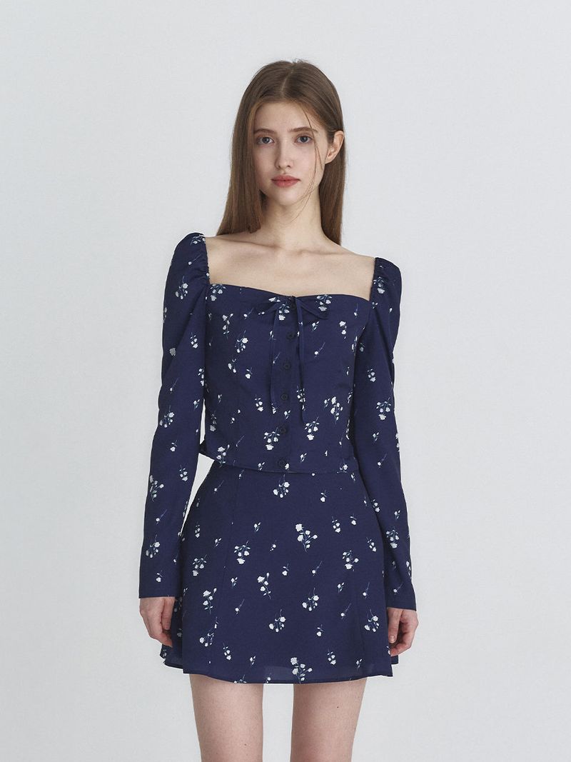 Ribbon square blouse (Navy)