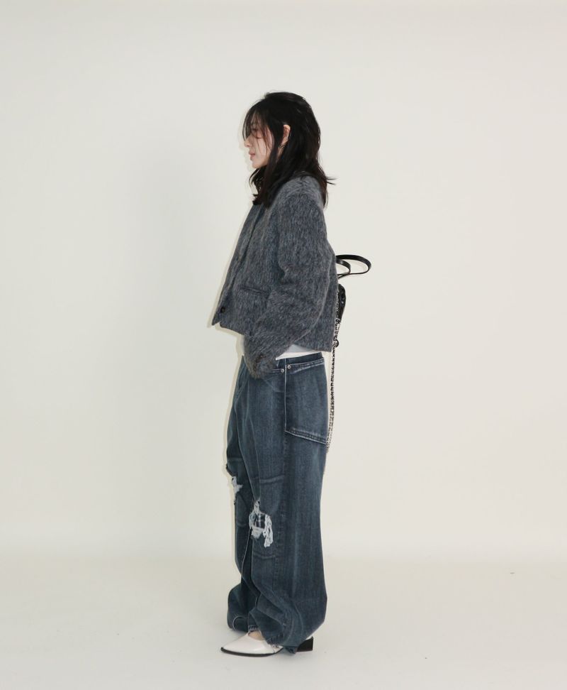 Linda Brush Mohair Crop Long Sleeve Jacket