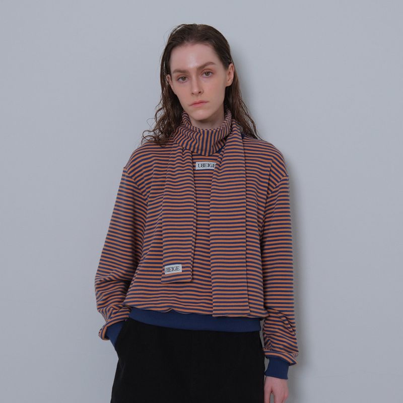 Orange/Navy Stripe Fleece Mufler