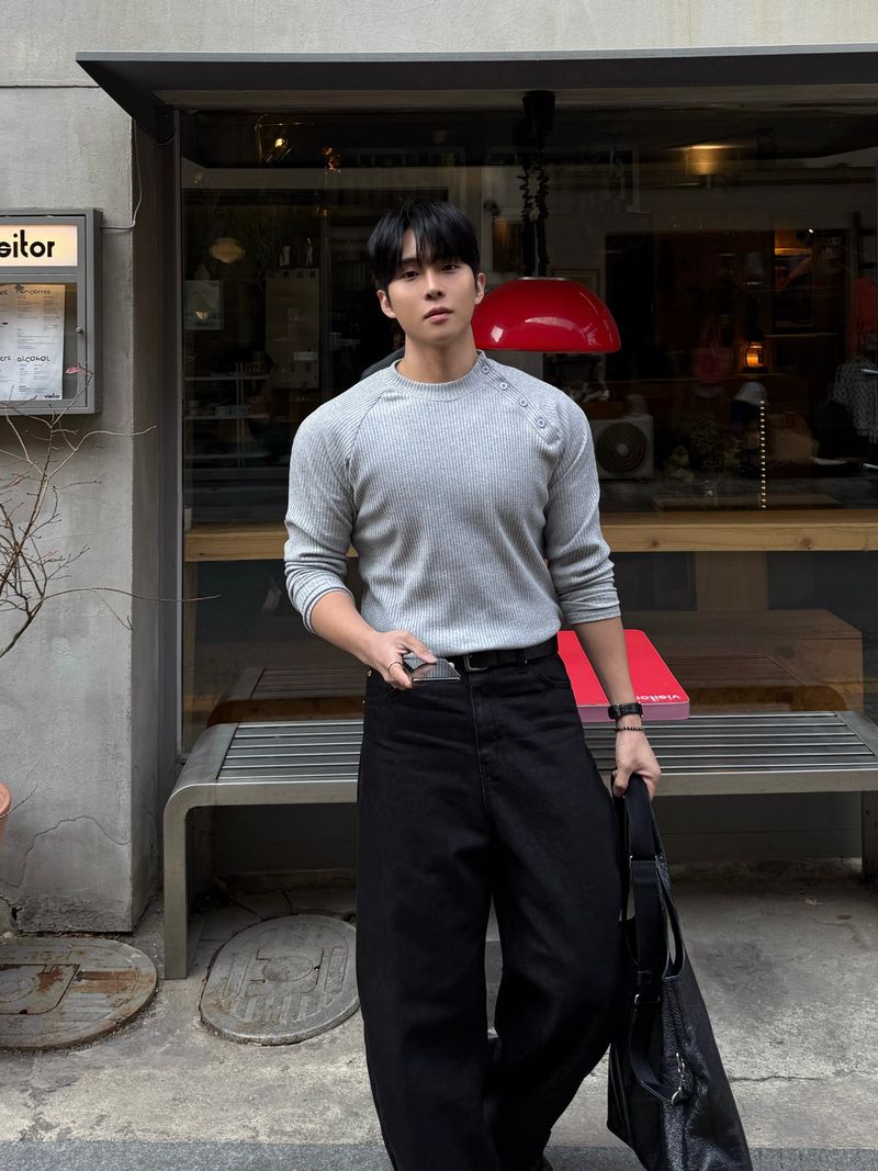 Run ribbed side muscle long sleeve tee