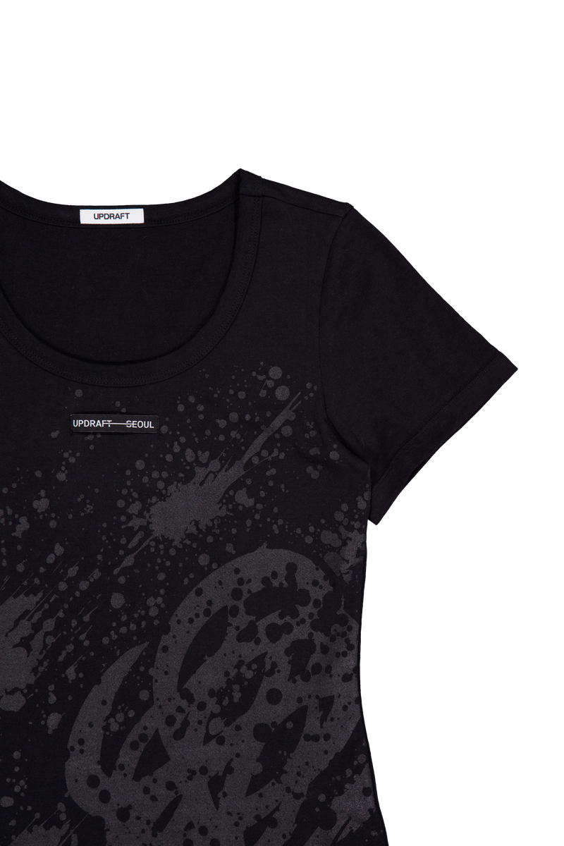 [UPDRAFT]PRINT COTTON CROP T-SHIRT BLACK