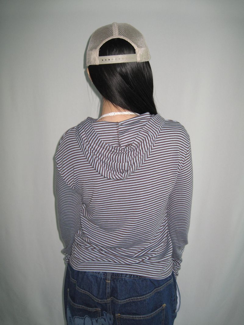 Slim Fit Striped Hand Warmer Hoodie