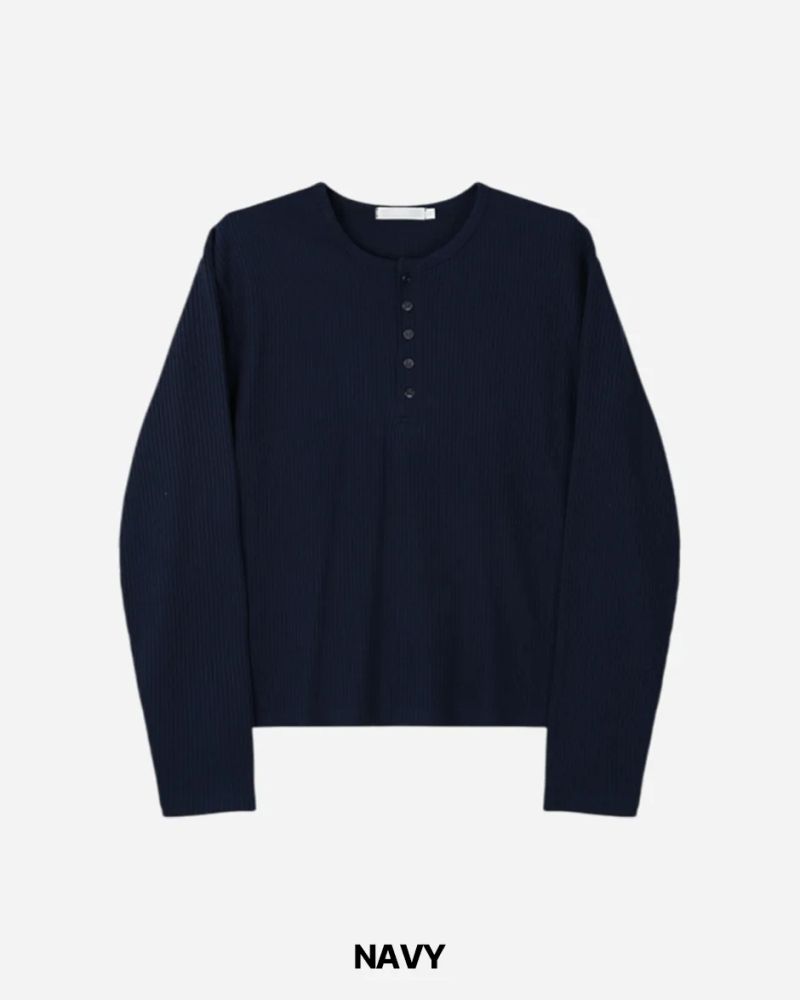 スポヘンリーネックワッフルロングスリーブ T