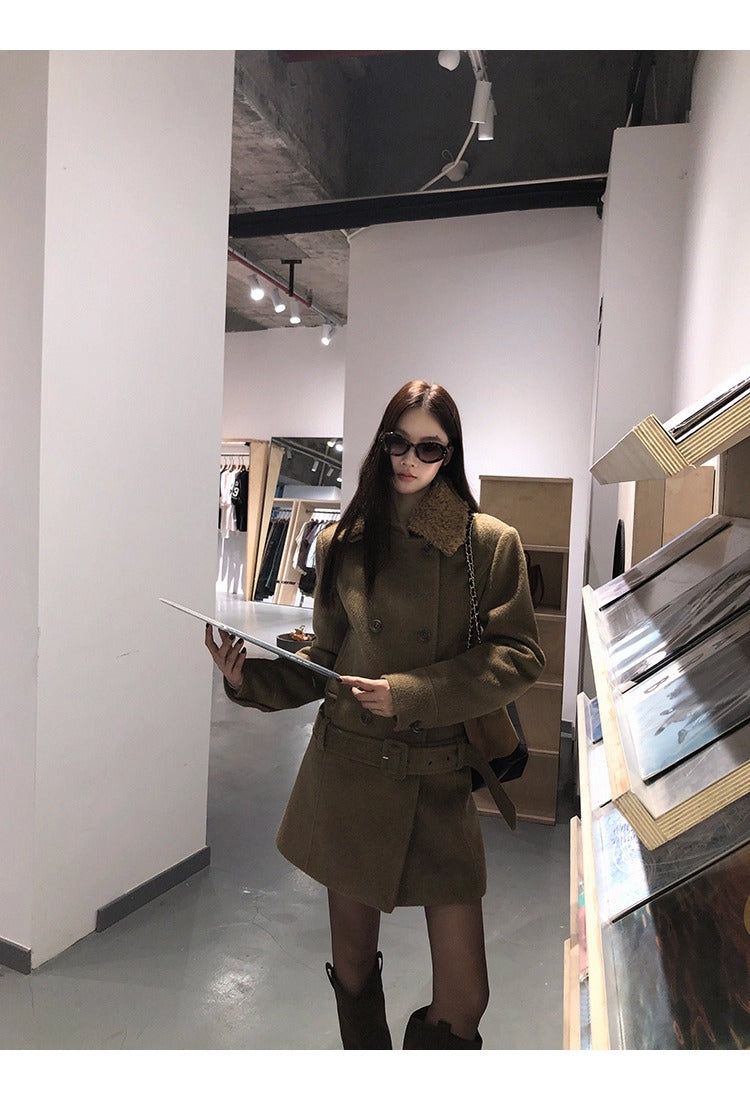 Lux wool belt padded half coat