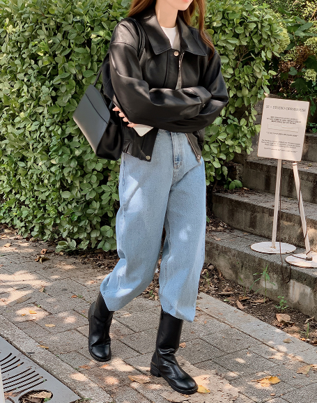 Classic Autumn Crop Leather Jacket (2color)