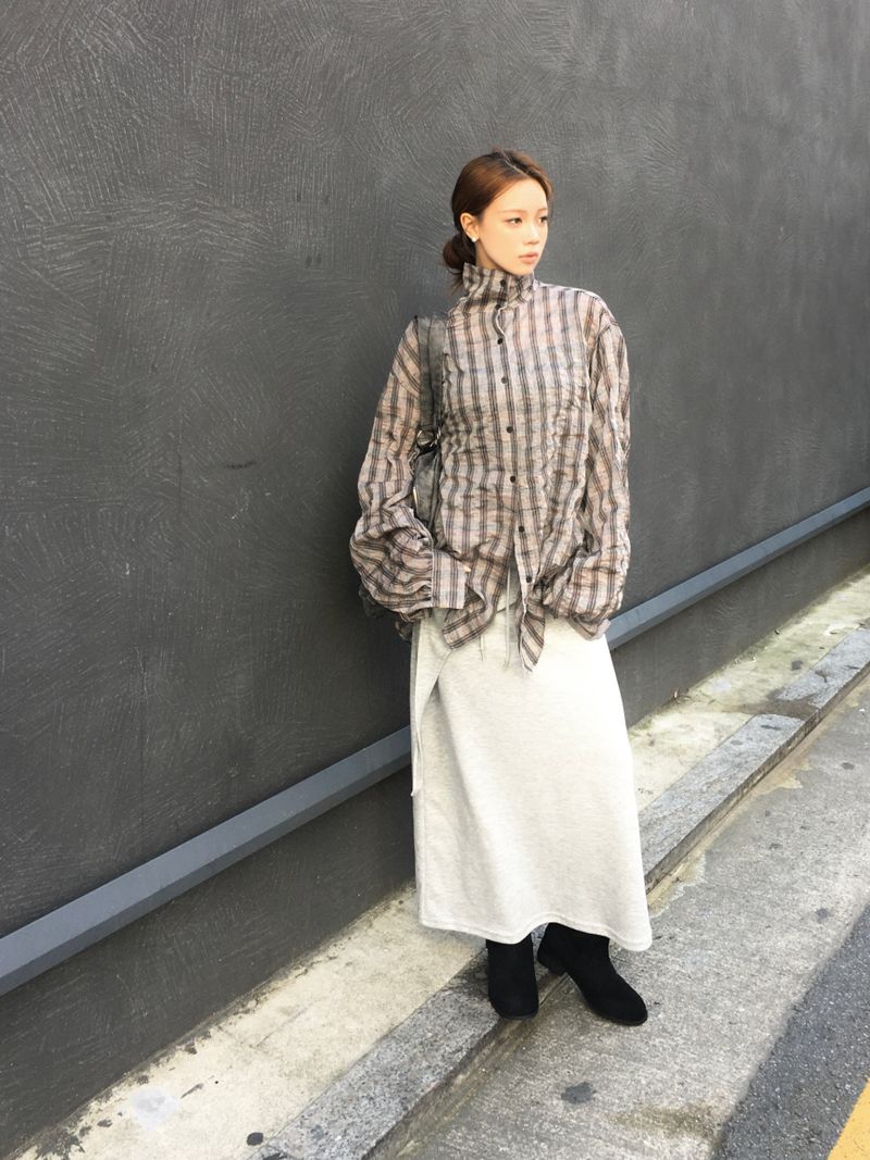 Hyper High-Neck Over Check Shirt (2c)