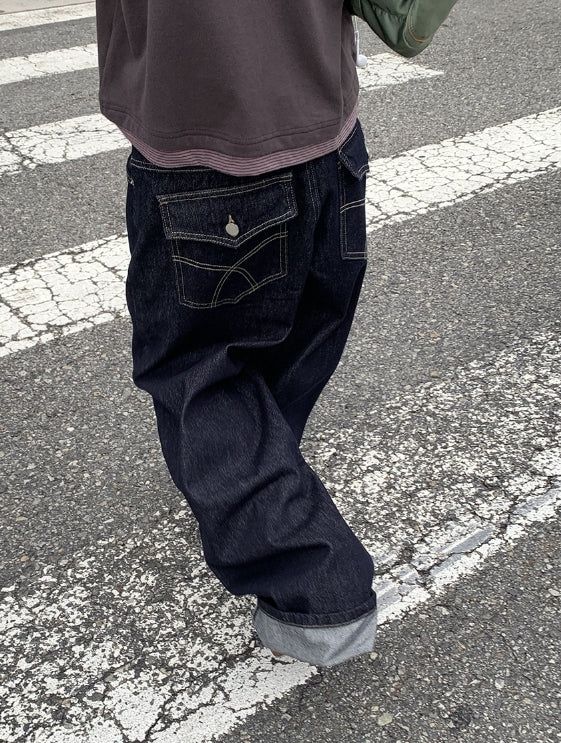Celes Back Adjust Raw Denim Wide Pants