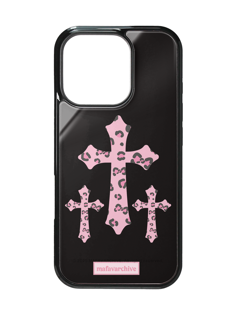 pink leopard cross glass case
