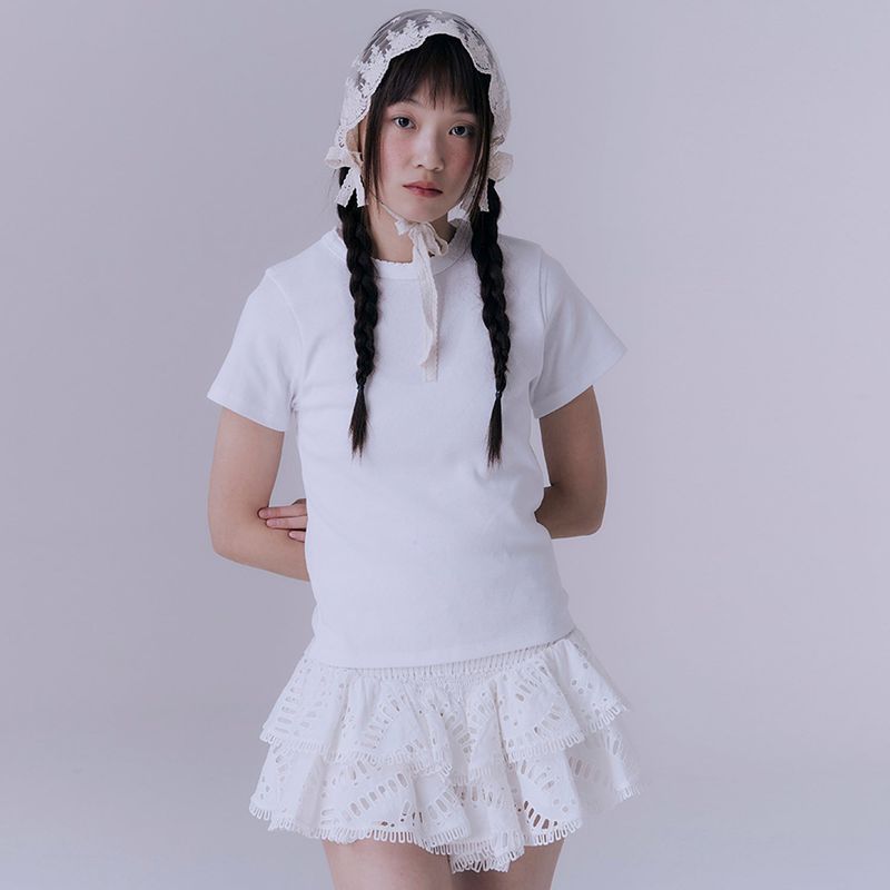 90's scallop stitch neck t-shirt (WHITE)