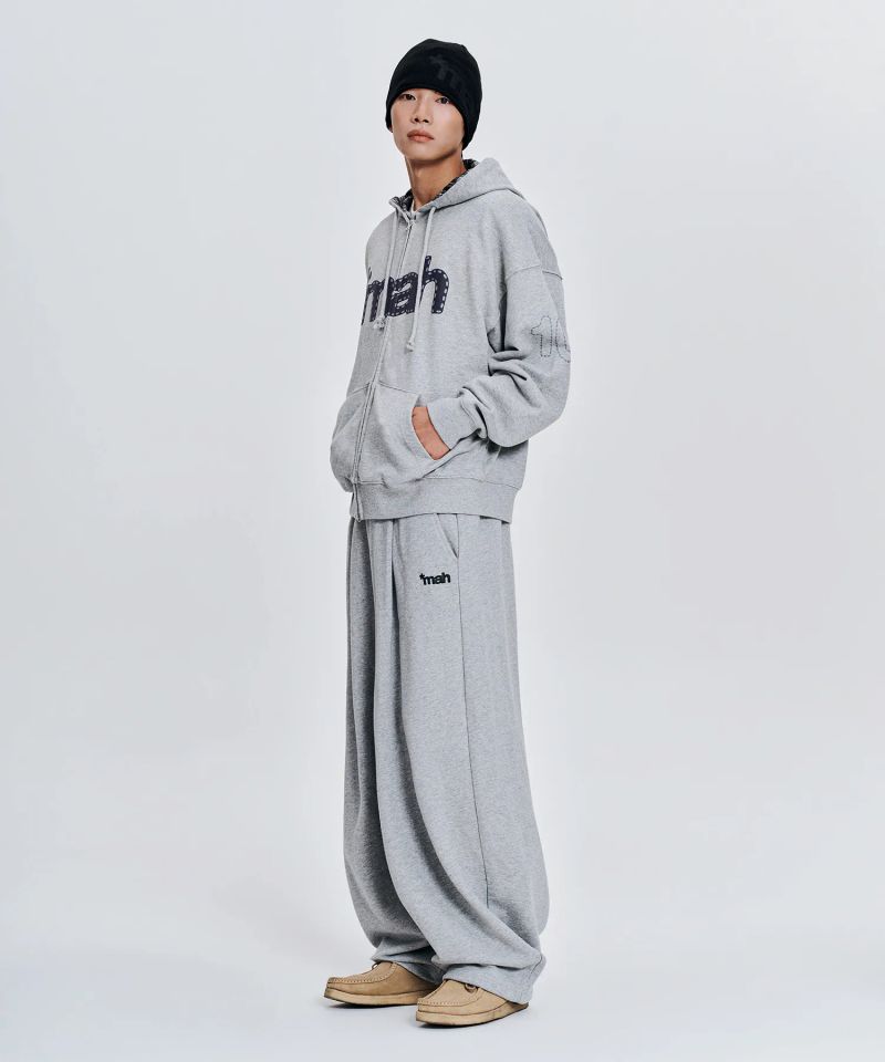 mah ロゴ チェックスウェットパンツ グレー