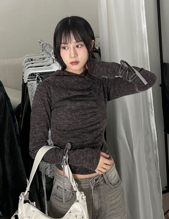 Ballet shirring hooded top